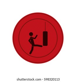 red circular frame with man kicking a punching bag vector illustration