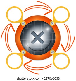 red circular frame for text with arrows and multiplication symbol