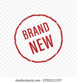 Sello de goma grunge circular rojo con texto inclinado en negrita MARCA NUEVA para el Estado del producto