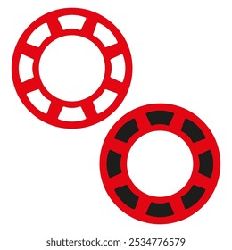 Red circular icons. Bold geometric shapes. Two contrasting variations. Simple vector design.