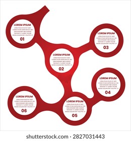 Red Circular Infographic with Six Numbered Steps and Connected Information Circles