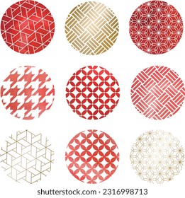 Conjunto de patrones rojos circulares japoneses.
