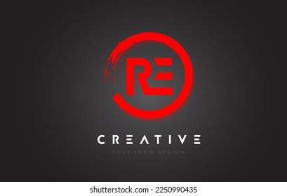 Logo de la carta circular roja RE con diseño de pincel circular y fondo negro.