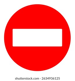 Red circular no entry traffic sign with a horizontal white bar in the center, isolated on white background. Ideal for road safety, transport, and regulation concepts.