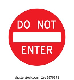 Red circular ‘Do Not Enter’ traffic sign vector. Perfect for illustrating traffic rules, safety guidelines, and street navigation visuals.