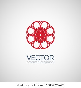 Red circular ornament. Vector geometric symbol or emblem
