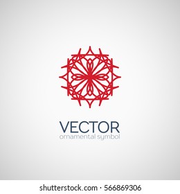 Red circular ornament. Vector geometric symbol or emblem