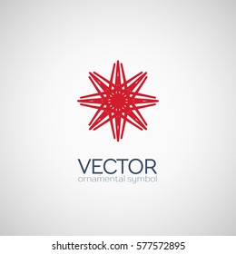 Red circular ornament. Vector geometric symbol or emblem