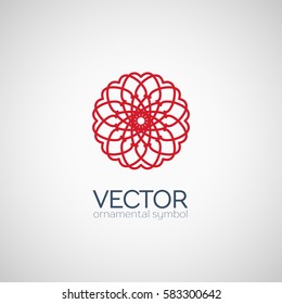 Red circular ornament. Vector geometric symbol or emblem