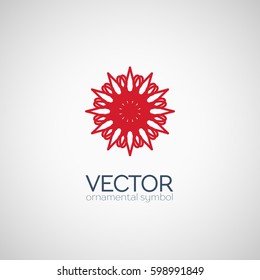 Red circular ornament. Vector geometric symbol or emblem