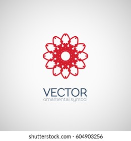 Red circular ornament. Vector geometric symbol or emblem