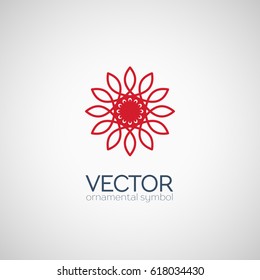Red circular ornament. Vector geometric symbol or emblem