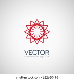 Red circular ornament. Vector geometric symbol or emblem