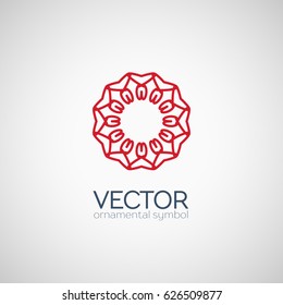 Red circular ornament. Vector geometric symbol or emblem