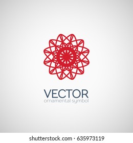 Red circular ornament. Vector geometric symbol or emblem