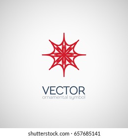 Red circular ornament. Vector geometric symbol or emblem