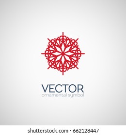Red circular ornament. Vector geometric symbol or emblem