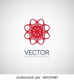 Red circular ornament. Vector geometric symbol or emblem