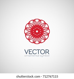 Red circular ornament. Vector geometric symbol or emblem