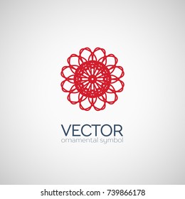 Red circular ornament. Vector geometric symbol or emblem