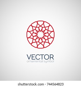 Red circular ornament. Vector geometric symbol or emblem