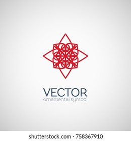 Red circular ornament. Vector geometric symbol or emblem