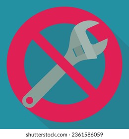 Red circular circular prohibition symbol with a roller key on a blue background with shadow in a flat design style
