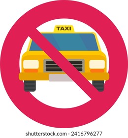 Red circular prohibition symbol with a yellow taxi crossed out front view in a flat design style (cut out)