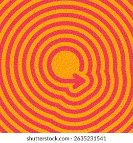 Red circular reload arrow on yellow background with ripple lines. Vector illustration with bold graphic style.