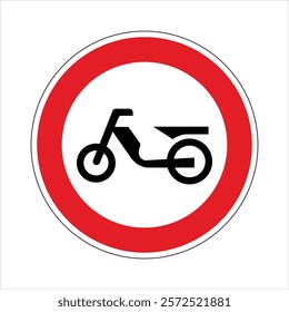 Red circular road sign prohibiting motorcycles, emphasizing road safety and traffic regulations for motorized two-wheelers.