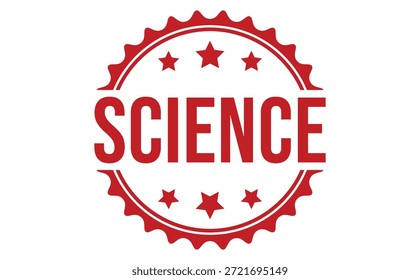 Sello circular rojo con la palabra ciencia y estrellas