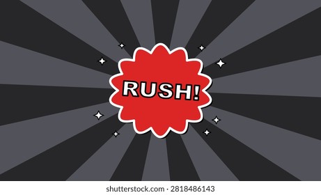 Red circular starburst vector design featuring the word rush on a dark gray sunray background