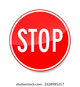 Red circular stop sign vector. Flat warning symbol indicating vehicles must stop.