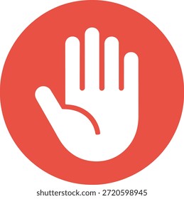 Circular rojo con un gesto estilizado de la mano y tres líneas de Vertical en el círculo central tres líneas