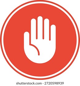 Rote Kreislinie mit stilisierter Hand und drei senkrechten Linien im Mittelkreis drei Linien