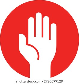 Red circular with stylized white letter m inside circle
