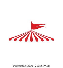 Red circus dome roof,Circus tent with a split flag striped red,template for design,vector illustration.