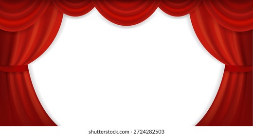 Fondo de cortinas de escenario de circo rojo con espacio vacío blanco para texto o diseño. Concepto creativo para el espectáculo, el carnaval, el festival, el acontecimiento, el funcionamiento y más. Ilustración vectorial