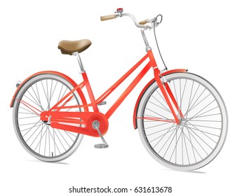 Red City Bike Isolated On White Background. Vector Illustration. 