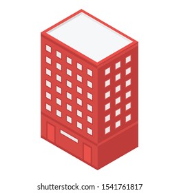 Red city building icon. Isometric of red city building vector icon for web design isolated on white background