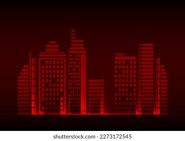 Red city neon light construction futuristic town technology vector background. Abstract illustration.