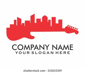 red city silhouette guitar logo icon image