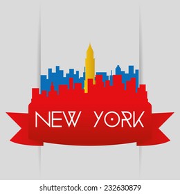 a red cityscape with a silhouette of the chrysler building