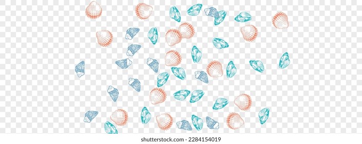 Red Clam Background Transparent Vector. Shellfish Creature Textile Card. Doodle Texture. Orange Shell Tropical Graphic. Ultramarine Oyster.