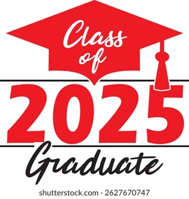 Red Class of 2025 Graduate Blue Stacked Graphic 
