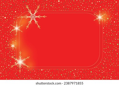 Red classic background Christmas frame border Card Glistening party Joyful tale Snowflakes Copy space greeting text Holiday design New year mood December winter ornament Golden bright Birthday Holiday