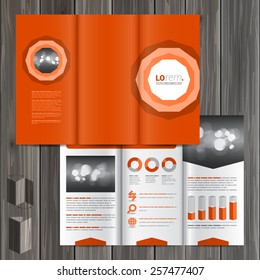 Red classic brochure template design with round central element. Cover layout