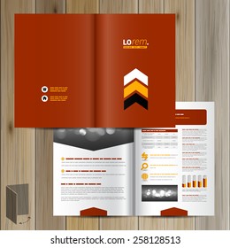 Red classic brochure template design with black and yellow arrows. Cover layout