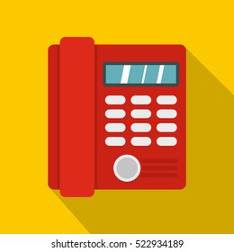 Red Classic Business Office Phone Icon. Flat Illustration Of Classic Business Office Phone Vector Icon For Web Isolated On Yellow Background