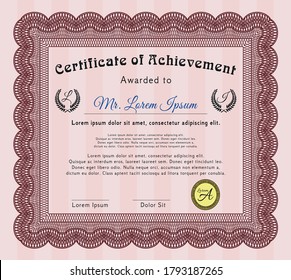 Red Classic Certificate or Diploma template.  Perfect design.  With guilloche pattern and background.   